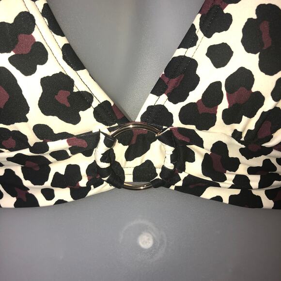 MICHAEL KORS Retail $122 Maroon Black Animal Print Halter 2 Piece Size Large - Picture 3 of 6